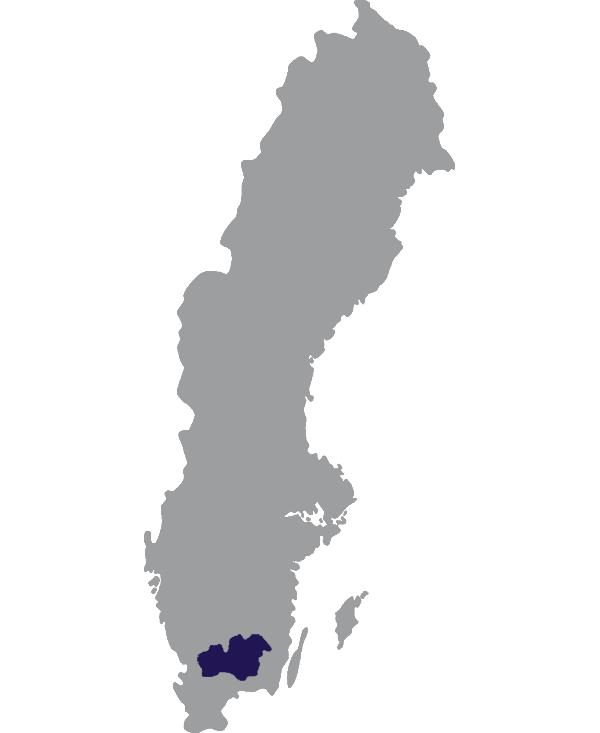 Landkaart Zweden grijs met provincie Kronoberg donkerblauw op transparante achtergrond - 600 * 733 pixels